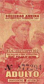 Rotes Busbillet der Busfirma "Sociedad
                        Andina"