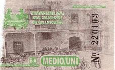 Grau-gr�nes Busbillet der Busfirma
                        "Translima SA" mit gekr�nten Condors
                        mit Szenenfoto