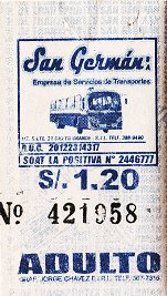 Blau-weisses
Busbillet der Busfirma "San German" Blau-weisses Busbillet der Busfirma
"San German"