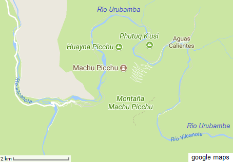 Machu Picchu est� en una
                      pen�nsula del r�o Urubamba, mapa