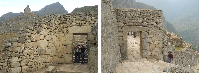 Machu Picchu: la Puerta del Sol
                                principal, vista del interior con
                                monta�as y del exterior al muro
                                exterior