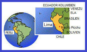Die Erde mit S�d-"Amerika" mit Lima
                      und Machu Picchu, Karte auf dem Erdball