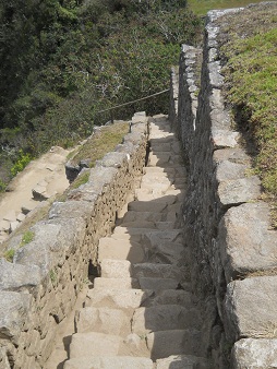 Machu Picchu: Die Treppe die Sonnenpyramide
                    abw�rts zum Zentralplatz