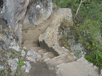Machu Picchu, Spaziergang zur Inkabr�cke, nun
                    geht pl�tzlich abw�rts 01