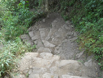 R�ckweg von Huaynapicchu, unregelm�ssige
                    Treppen