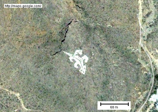 Gleich
daneben, fast unscheinbar neben dem
gigantischen Pferd, kann man noch einen
Echsen-Geoglyphen beobachten Gleich daneben, fast unscheinbar neben
dem gigantischen Pferd, kann man noch einen
Echsen-Geoglyphen beobachten