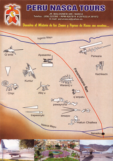 Karte der Linien von Nasca vom Reiseb�ro "Peru
                Nasca Tours", mit Angaben in Ketschua mit Nanaska
                f�r Nasca
