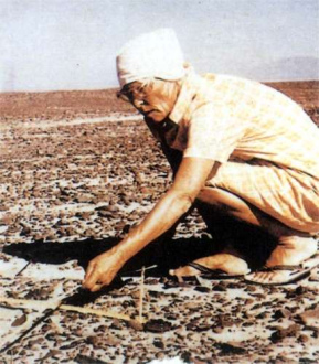 Maria Reiche ungefähr in den 1960er
Jahren, vermisst hier eine Linie. Das Foto wurde
weltbekannt und veränderte das Bewusstsein der
Welt. Maria Reiche
ungefähr in den 1960er Jahren, vermisst hier
eine Linie. Das Foto wurde weltbekannt und
veränderte das Bewusstsein der Welt.