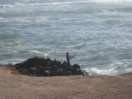 Arica, avenida San Mart�n a
                                      la playa Laucho, un pescador est�
                                      en las piedras grandes con el mar
                                      salvaje