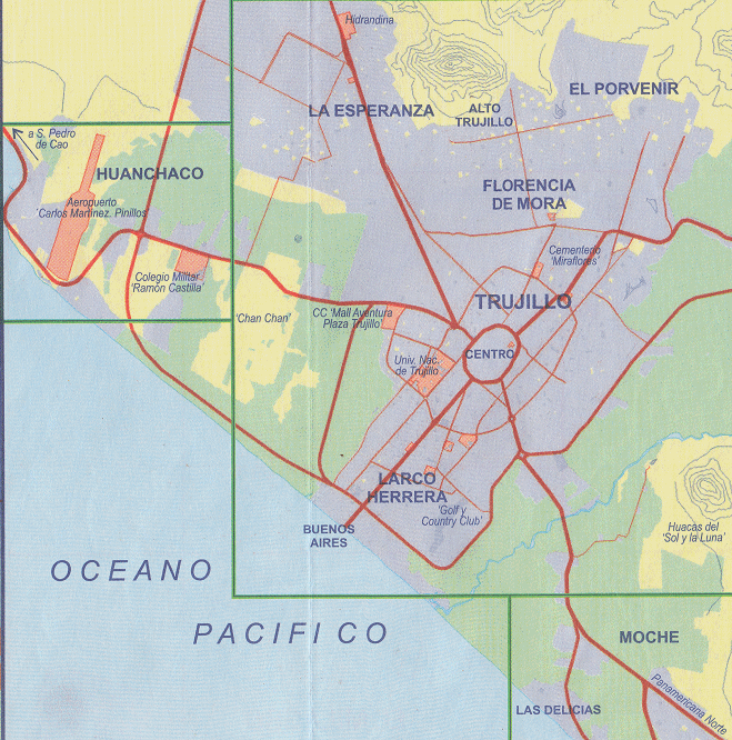 Mapa de Trujillo con
                        la playa de Buenos Aires a Huanchaco