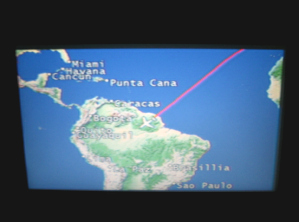 Bildschirmkarte mit der Flugroute �ber
                        Brasilien