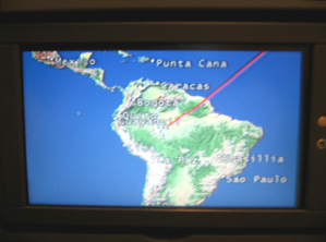 Bildschirmkarte mit der Flugroute �ber
                        Brasilien