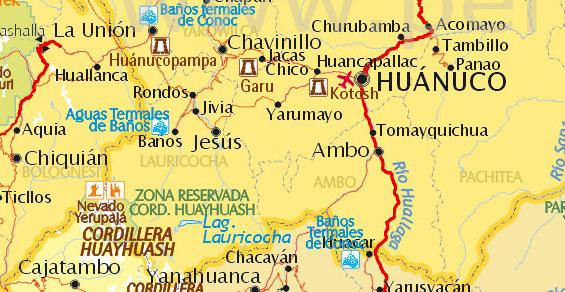 Mapa con Hu�nuco y
                        la provincia Lauricocha con la laguna de
                        Lauricocha