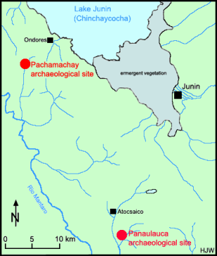 Mapa con la posici�n
                        de las cuevas de Pachamachay y Jun�n, primer
                        plano