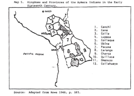Mapa de los reinos
                          aimara (aymara) al inicio del siglo XVI