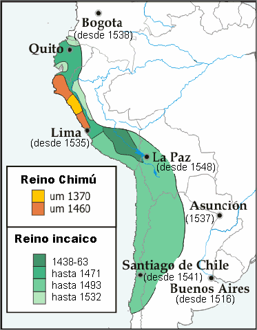 Mapa del imperio de los incas
                      (Tahuantinsuyo) 1438-1532 con la indicaci�n del
                      territorio Chim� 1370-1460