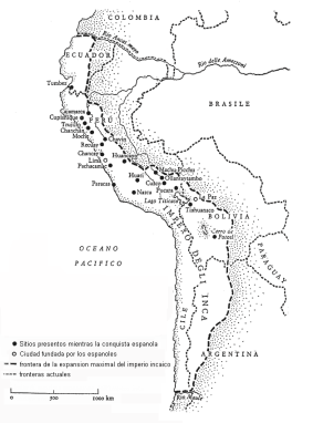 Imperio de los Incas, extensi�n m�xima,
                          mapa 02 con ciudades
