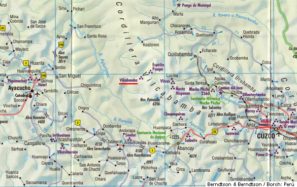Mapa con Vilcabamba, Cusco, la
              fortaleza Sacsayhuam�n, y Ayacucho (Berndtson &
              Berndtson / Borch)