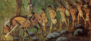 Esclavitud contra ind�genas con
                  un gringo a caballo, dibujo