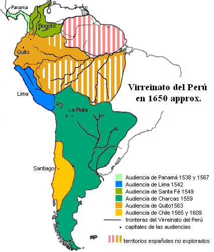 Mapa del America del Sur con el Per�
                          hacia 1650