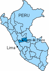 La ciudad de Cerro de Pasco est� ubicada
                          entre Lima y Pucallpa en el departamento de
                          Pasco en un altiplano de 4,348 m.s.n.m. All�
                          se encuentran minas con plata, plomo, oro,
                          cobre y zinc.