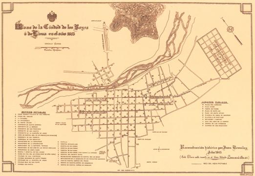 Plan de la ciudad de Lima en 1613,
                          todav�a sin muro, para un gobierno de la
                          nobleza espa�ola blanca (el norte arriba)