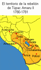 Mapa del
                      territorio de la rebeli�n dirigida por T�pac Amaru
                      II 1780-1781 (de Cusco a Potos�)