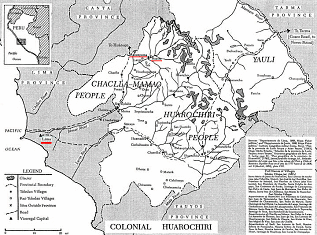 Mapa colonial de la provincia de Huarochir� con
                    los pueblos Huanza y Carampoma
