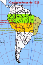 Mapa del pacto / capitulaci�n de Toledo
                            de 1529 entre reina Isabella y Pizarro y
                            Alcazaba