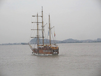 Piratenschiff (hier ein
                                        Nachbau in Guayaquil); Piraten
                                        stammten aus den unteren
                                        Schichten und waren sich
                                        Kartoffeln gew�hnt, und lebten
                                        deswegen ges�nder als die
                                        Adligen auf den Adelsschiffen,
                                        die die Kartoffel verweigerten