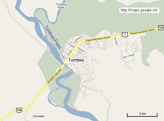 Mapa de Tumbes con el R�o Tumbes
                                  que siempre provoca inuncaciones
                                  durante la temporada de las lluvias
