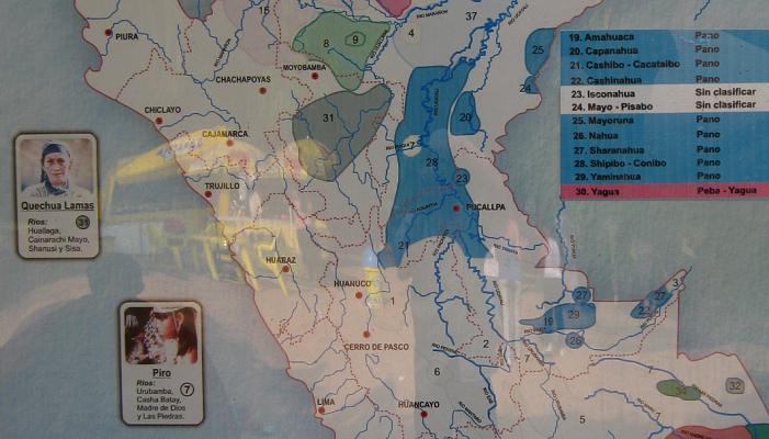 Karte der Ureinwohner mit der Region Pucallpa und
                  den Shipibos (Nr.28)