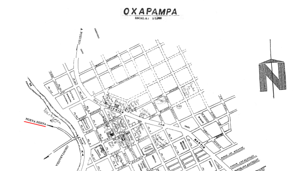 Stadtplan von Oxapampa mit Neu-Bern
                        ("Nueva Berna")
