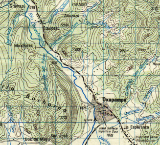 Karte der Region Oxapampa
                                        1:100.000 ohne Tsachopen; Blatt
                                        "Oxapampa", 1:100.000,
                                        Edition: 1-DMA (IGN), Serie:
                                        J631, Blatt: 1849 (22-m);
                                        Geografisch-milit�risches
                                        Institut (Instituto geogr�fico
                                        militar), Avenida Aramburu,
                                        Block 11 (cuadra 11), Surco,
                                        Lima