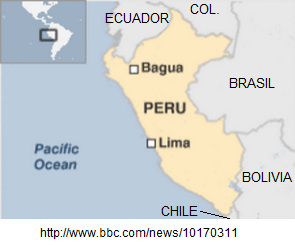 Mapa del Per�
              con Lima y Bagua en el norte del Per�